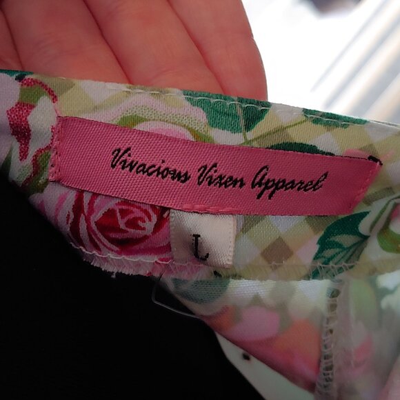 NWT Vivacious Vixen Apparel Pinup Pink and Green Rose Halter Dress Retro Floral - Picture 4 of 7
